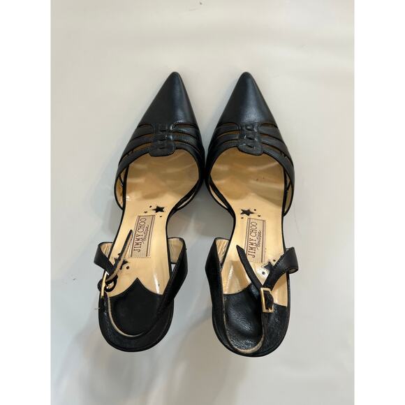 Jimmy Choo Leather Slingback Pointed Kitten Heels 4" Womens US 9.5 Black Vintage - Picture 8 of 15